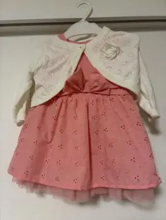 ピンク フラワー刺繍 ワンピース 80cm 白　カーディガン