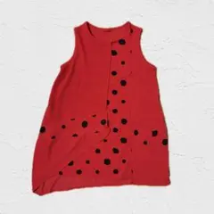 ノースリーブワンピース デザインワンピ 赤 ドット柄 個性派 M