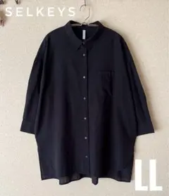 SELKEYS ブラック長袖ブラウス　チュニック丈　LL ゆったり身幅　綿混