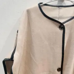 ‼️ JUNOAH ベージュ ロングコート ポケット付き ノーカラーコート