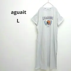 半袖 カットソー ワンピース ロング L ライトグレー プリント Tシャツ