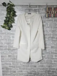 #14 muse muse ノーカラーロングコート 白 F