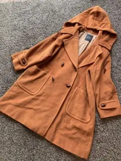 SANYO ロングコート ウール　カシミヤ　オレンジ　フード付き