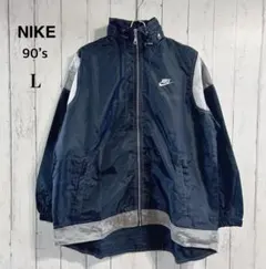 大人気好配色90'sNIKE ナイロンジャケットブラックシルバー刺繍ロゴ