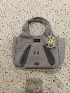 スヌーピー　コーデュロイ　ミニバッグ　ランチバッグ　ウッドストックチャーム付き