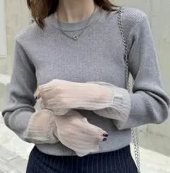 新品チャオパニックティピー袖シアーリブニットグレーデザインニット長袖トップス