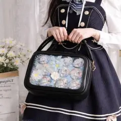 痛バッグ ショルダー ブラック 黒 推し活 シンプル アイドル 痛バ　缶バッチ