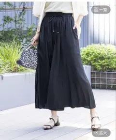 グローバルワーク さらさらリラックスフレアワイドパンツ ネイビー