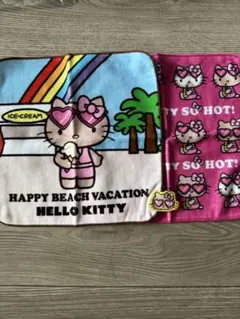 沖縄　サンリオ　日焼けキティちゃん　刺繍　ハンドタオル　ミニタオル2枚セット