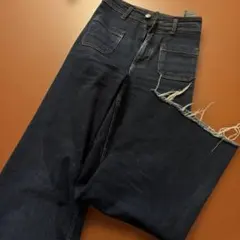 ZARA ダークブルーフリンジデニムパンツ
