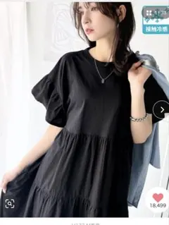 クラシカルエルフ　布帛ドッキング袖フリルティアードオーバーサイズワンピース