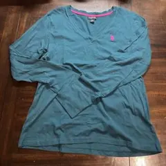 U.S. POLO ASSN. ターコイズ Vネック Tシャツ L