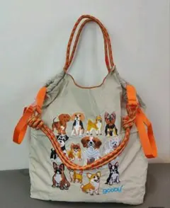 犬刺繍 エコバッグ グレー　ストラップ付き