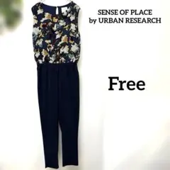 【センス オブ プレイス 】花柄オールインワン ボタニカル ネイビーフリーサイズ