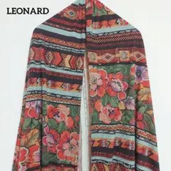 美品✨レオナール シルク混 大判ストール フリンジ トリム 花 黒 ブラック 美品✨レオナール シルク混 大判ストール フリンジ トリム 花 黒