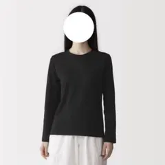 MUJI 無印良品 婦人 天竺編み クルーネック 長袖 Tシャツ 黒 Lサイズ