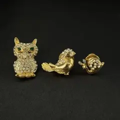 【F】アンティーク風✨ ゴールド系 ブローチ 3点 セット