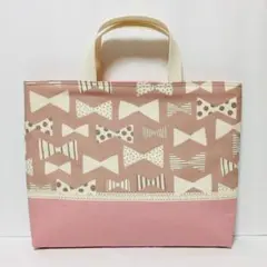 レッスンバッグ　ハンドメイド　ピンクベージュ　リボン　くすみピンク