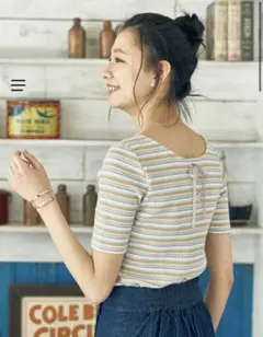 マルチボーダーテレコプルオーバー　バックリボン　ラベンダー　earth