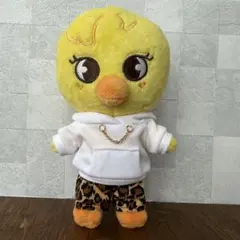 15cmミニサイズぬいぐるみ服　白フーディ＆ヒョウ柄パンツ　ハンドメイド