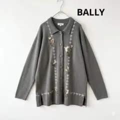 BALLY バリー ニットカーディガン 花柄 刺繍 千鳥格子 グレー Mのサムネイル