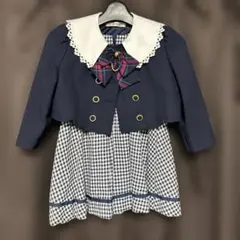 ネイビー チェック柄ドレスとジャケットセット