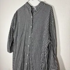 ギンガムチェック 膝下シャツワンピース 七分袖　XL 綿100%