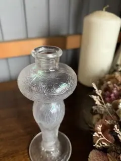 古い珍しい形　オーロラが美しいガラス瓶　古道具　アンティーク　シャビー　フランス