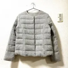 杢グレーノーカラーダウンジャケット
