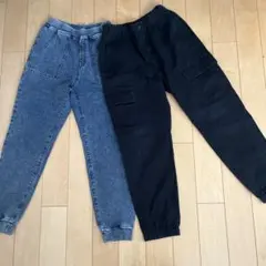 キッズ　ジョガーパンツ　160cm 黒、デニム　2点セット160cm