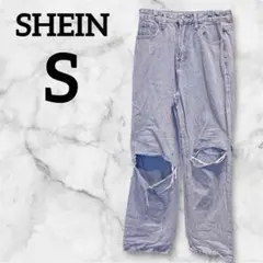 SHEIN ダメージデニム 【S】ライトブルー レディース ジーンズ