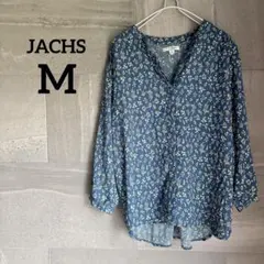 JACHS 【M】 花柄 七分袖ブラウス ブルー フラワー 薄手 かわいい