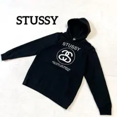 STUSSY パーカー 刺繍　SSリンク　ブラック　USA製