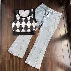 130センチSHEIN スリット入りパンツとトップスセット