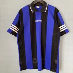 old adidas ユーロサッカーシャツえり付日本製 デサント ストライプ