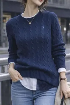 ポロラルフローレン ケーブルニット ネイビー コットン S