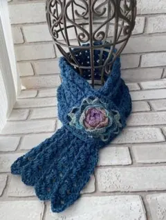 【ハンドメイド】モチーフ編み☆グラニースクエア☆マフラー☆薔薇(1129)A