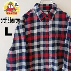 USA古着 croft＆barrow ネルシャツ　L ネイビー　レッド　チェック