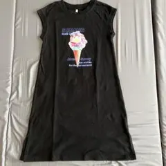 GU ノースリーブワンピース　キッズ　女の子 130 黒　アイスクリーム柄