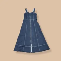 AZULbymoussyデニムフレアワンピースジャンパースカートノースリーブ青M