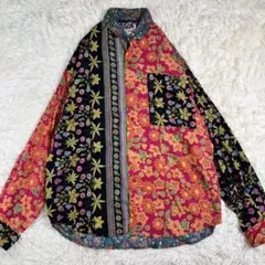 柄シャツ 長袖シャツ 総柄 レーヨン 花柄 幾何学 大きいサイズ