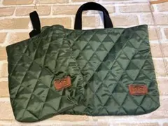 レッスンバッグ　上靴袋　体操服袋セット　キルティンググリーン　持ち手補強縫いあり