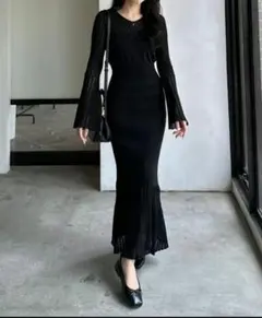 専用 nairoレース編みロングワンピースマーメイド Sブラック