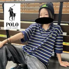 ポロラルフローレン　ビッグサイズ　ワンポイント　半袖ポロシャツ　ボーダー　古着