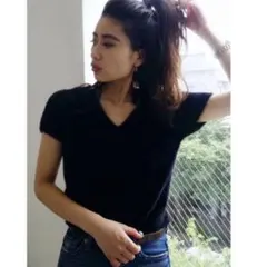 GYDA ハーフスリーブシャギーニットTOPS ブラック