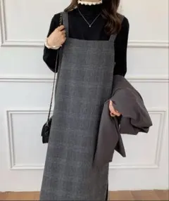 グレー系チェック柄キャミワンピース