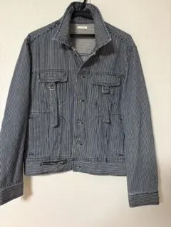 コムサイズム　ブルーと白のヒッコリー柄Gジャン　メンズL