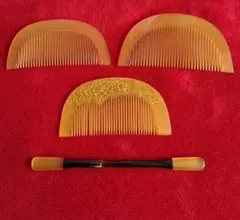 ビンテージ 櫛 簪 本鼈甲 白甲 象嵌 花 4点 273