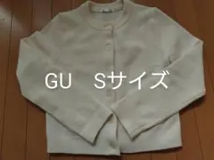 ジーユー　パフニットクルーネック　カーディガン　S 白色