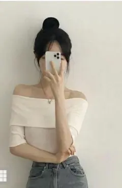 GRL オフショルダーテレコリブトップス M